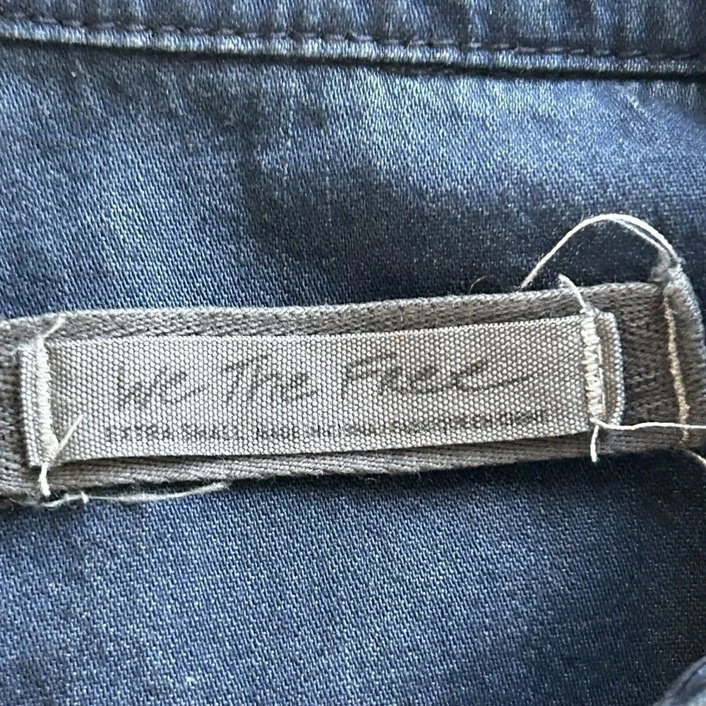 Free People With Love Snap Denim Western Shirt‎ Size XS Dark Cowgirl Puff sleeve